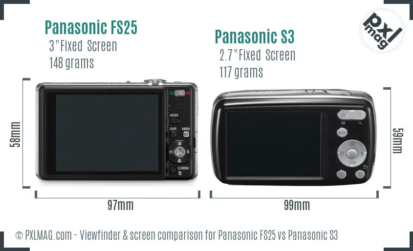 Panasonic FS25 vs Panasonic S3 Screen and Viewfinder comparison