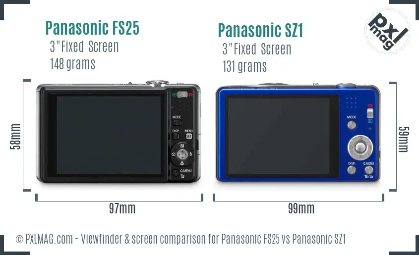 Panasonic FS25 vs Panasonic SZ1 Screen and Viewfinder comparison Panasonic FS25 vs Panasonic SZ1 Screen and Viewfinder comparison