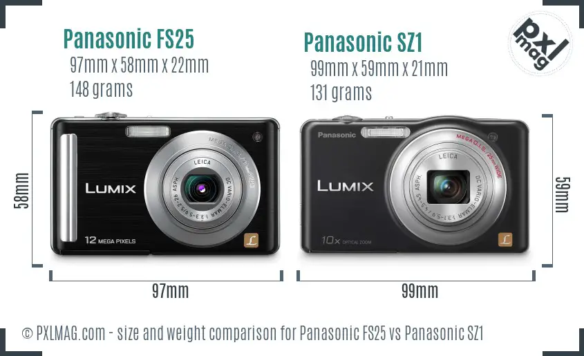 Panasonic FS25 vs Panasonic SZ1 size comparison Panasonic FS25 vs Panasonic SZ1 size comparison
