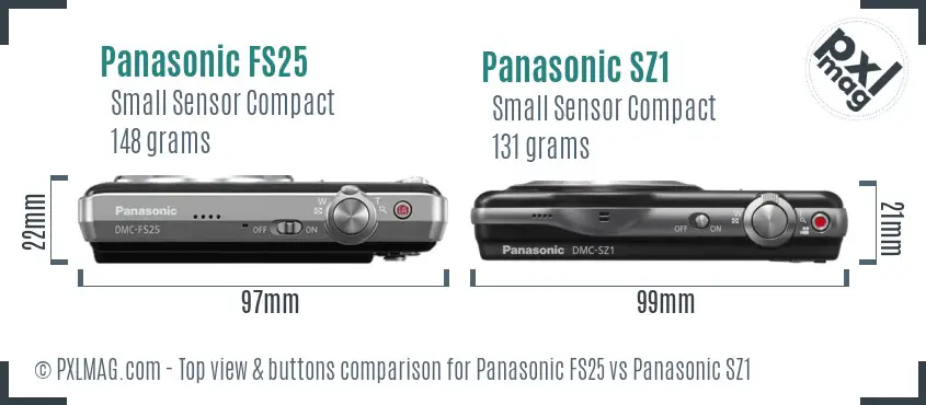 Panasonic FS25 vs Panasonic SZ1 top view buttons comparison Panasonic FS25 vs Panasonic SZ1 top view buttons comparison