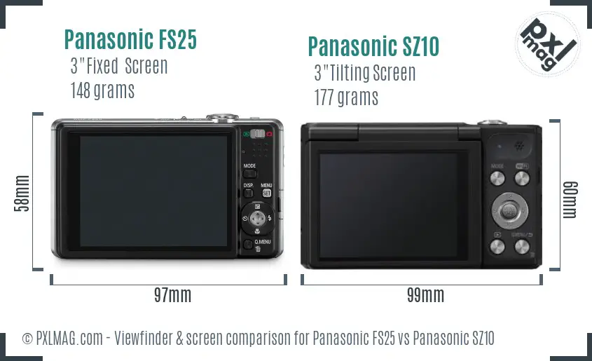 Panasonic FS25 vs Panasonic SZ10 Screen and Viewfinder comparison