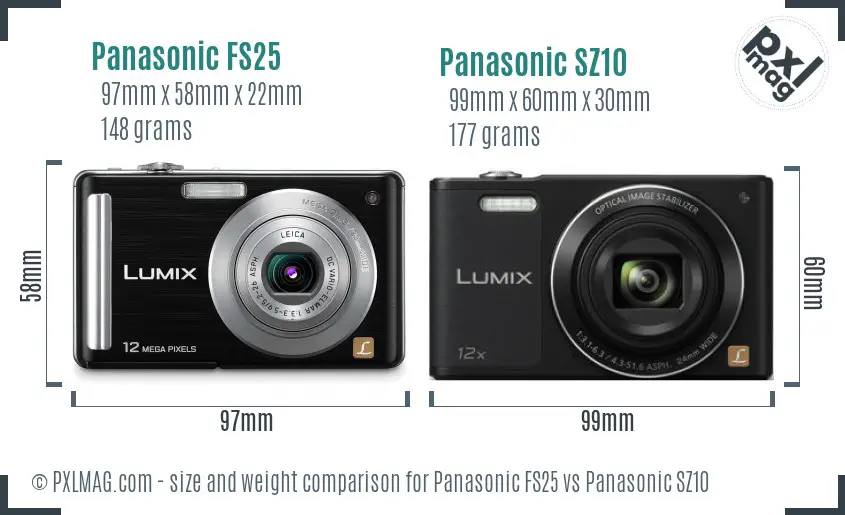 Panasonic FS25 vs Panasonic SZ10 size comparison