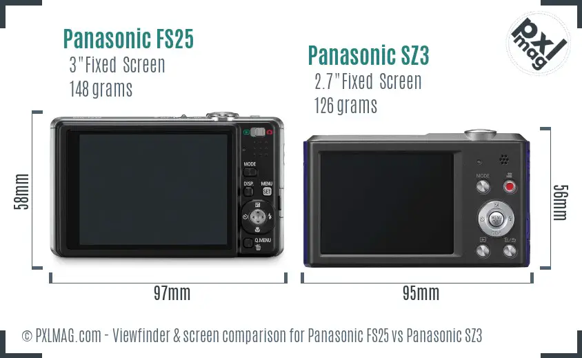 Panasonic FS25 vs Panasonic SZ3 Screen and Viewfinder comparison