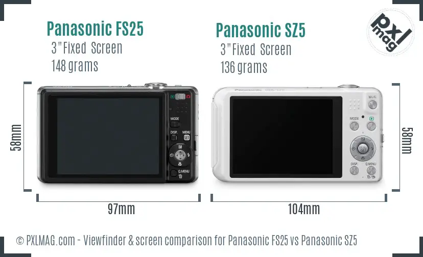 Panasonic FS25 vs Panasonic SZ5 Screen and Viewfinder comparison