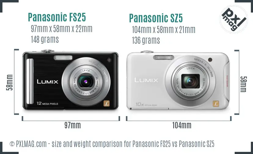 Panasonic FS25 vs Panasonic SZ5 size comparison