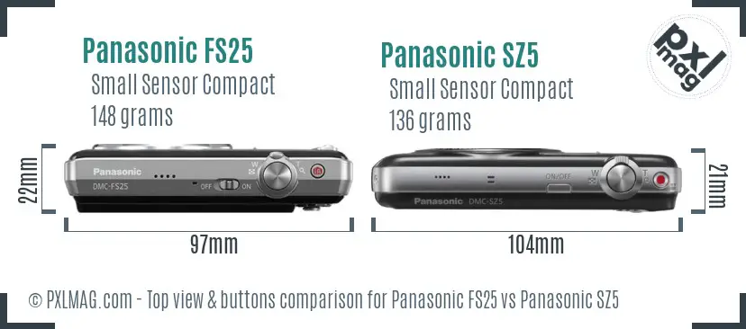 Panasonic FS25 vs Panasonic SZ5 top view buttons comparison