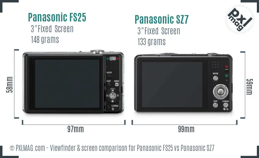 Panasonic FS25 vs Panasonic SZ7 Screen and Viewfinder comparison