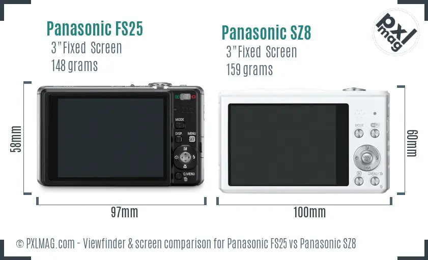 Panasonic FS25 vs Panasonic SZ8 Screen and Viewfinder comparison