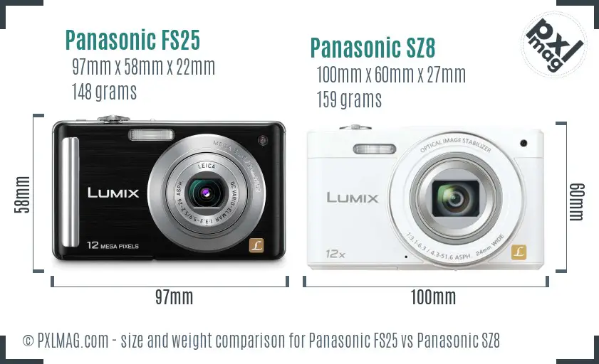 Panasonic FS25 vs Panasonic SZ8 size comparison
