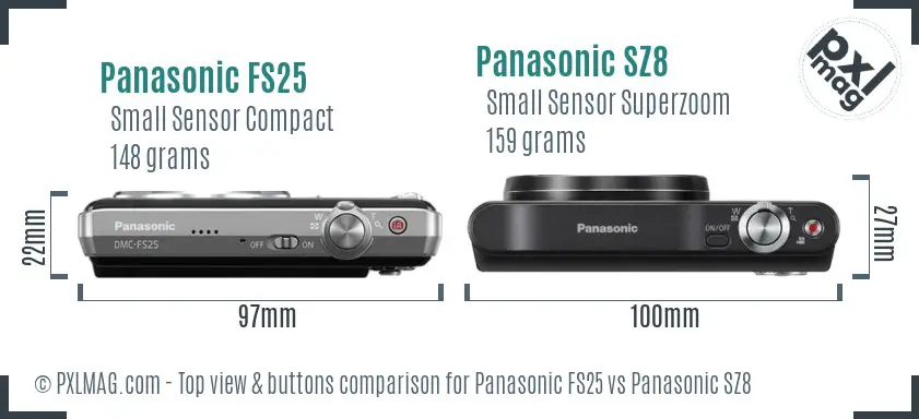 Panasonic FS25 vs Panasonic SZ8 top view buttons comparison