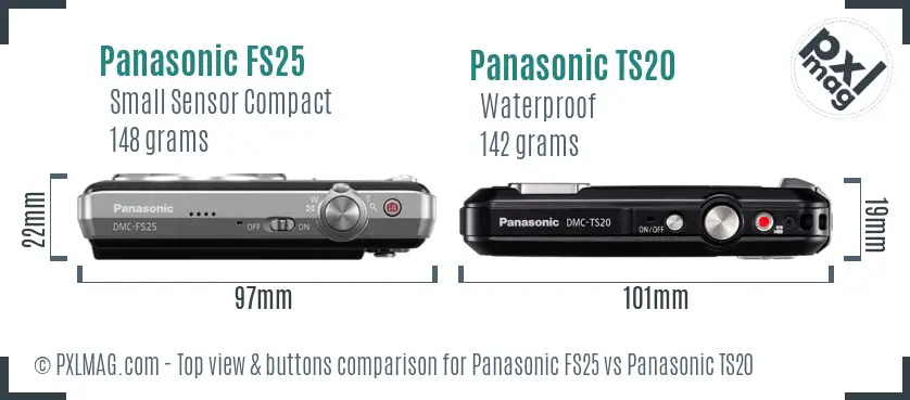 Panasonic FS25 vs Panasonic TS20 top view buttons comparison Panasonic FS25 vs Panasonic TS20 top view buttons comparison