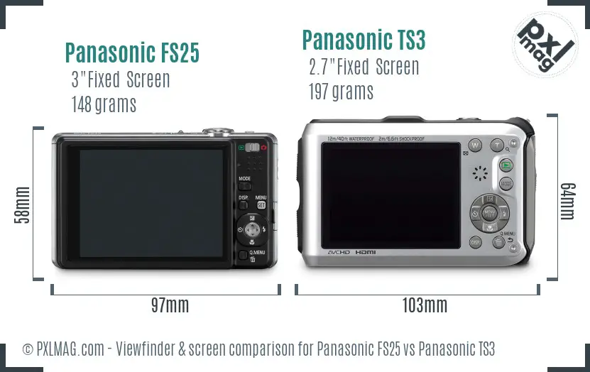 Panasonic FS25 vs Panasonic TS3 Screen and Viewfinder comparison