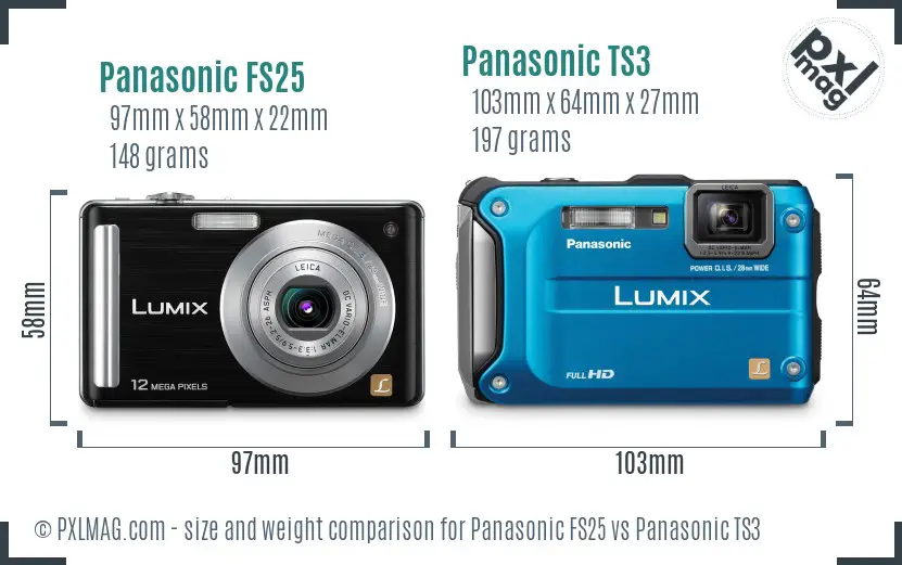 Panasonic FS25 vs Panasonic TS3 size comparison
