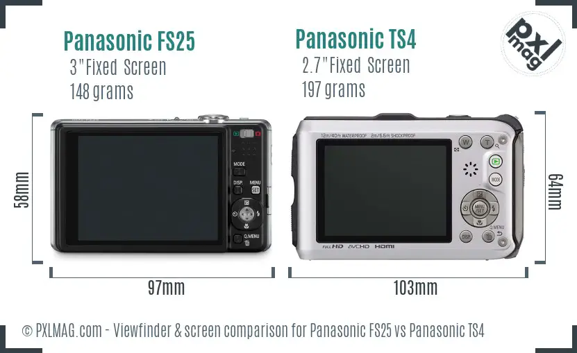 Panasonic FS25 vs Panasonic TS4 Screen and Viewfinder comparison