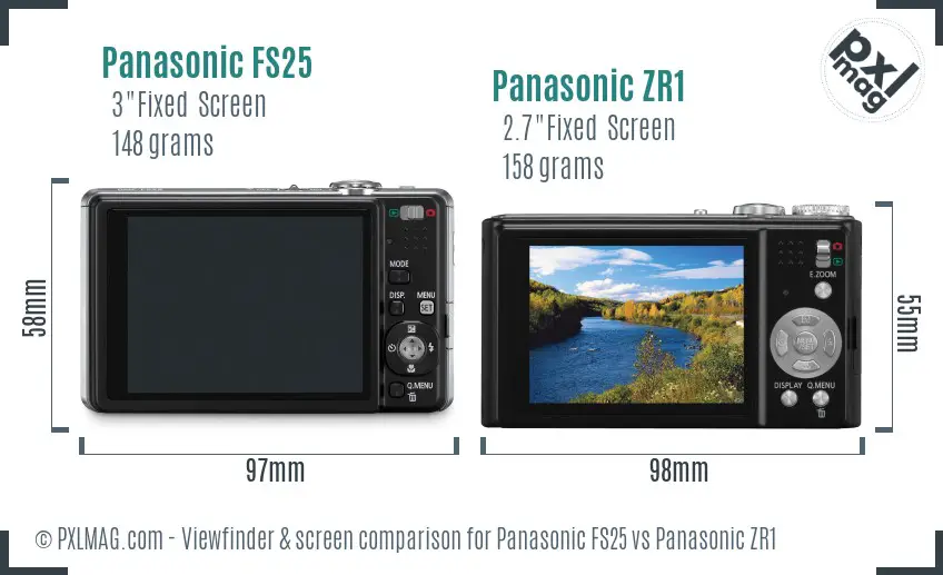 Panasonic FS25 vs Panasonic ZR1 Screen and Viewfinder comparison