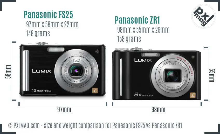 Panasonic FS25 vs Panasonic ZR1 size comparison