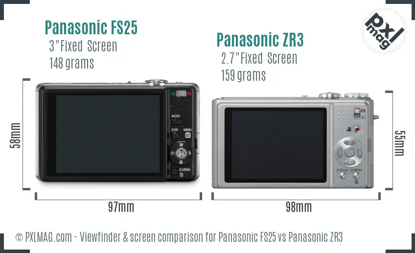 Panasonic FS25 vs Panasonic ZR3 Screen and Viewfinder comparison
