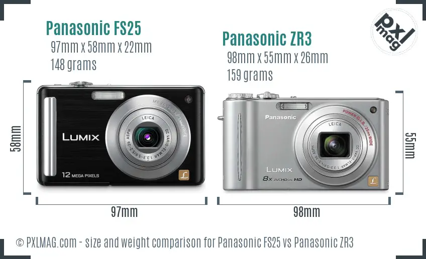 Panasonic FS25 vs Panasonic ZR3 size comparison