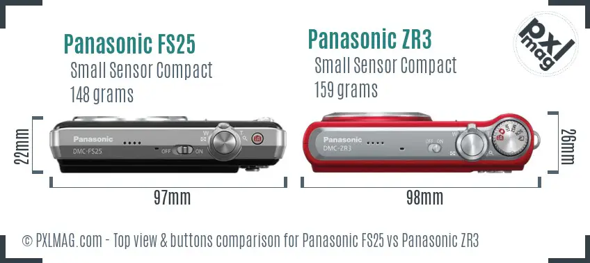 Panasonic FS25 vs Panasonic ZR3 top view buttons comparison