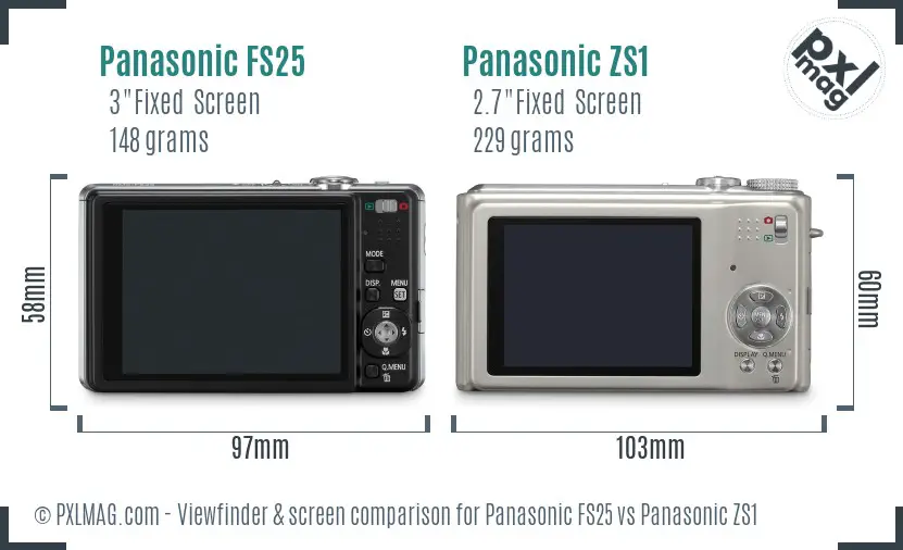 Panasonic FS25 vs Panasonic ZS1 Screen and Viewfinder comparison
