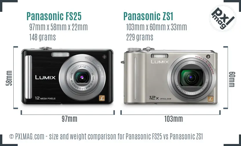 Panasonic FS25 vs Panasonic ZS1 size comparison