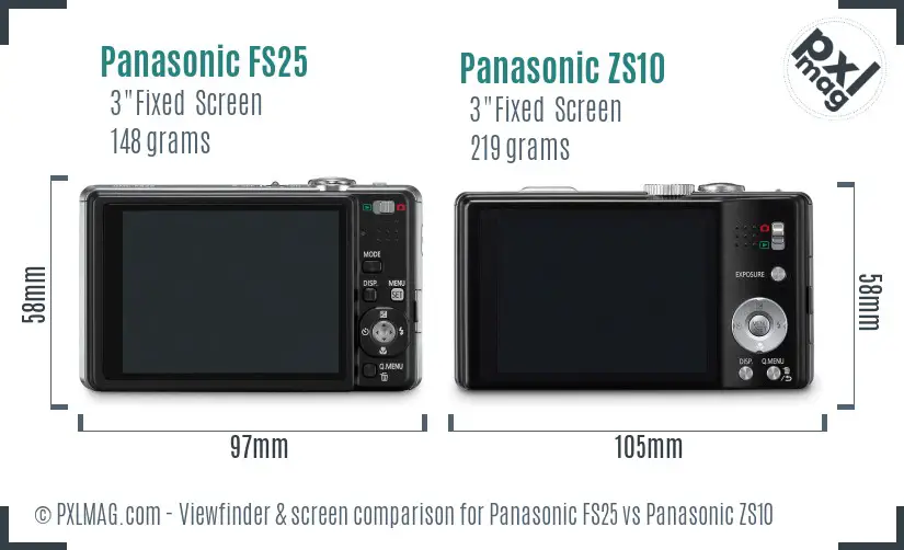 Panasonic FS25 vs Panasonic ZS10 Screen and Viewfinder comparison