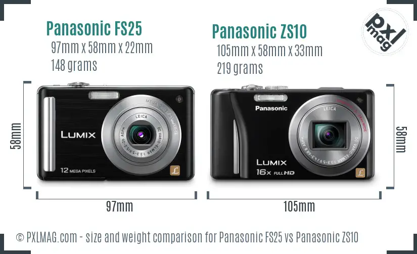 Panasonic FS25 vs Panasonic ZS10 size comparison