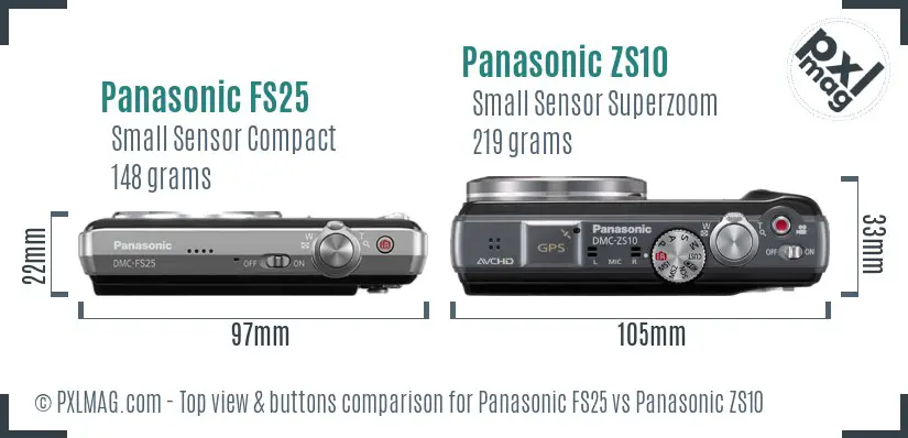 Panasonic FS25 vs Panasonic ZS10 top view buttons comparison