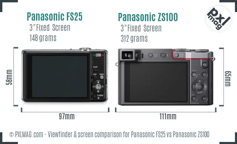 Panasonic FS25 vs Panasonic ZS100 Screen and Viewfinder comparison