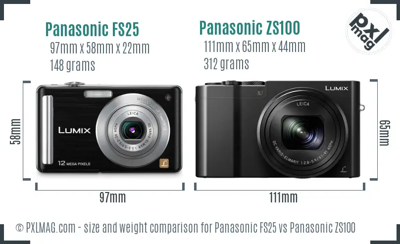 Panasonic FS25 vs Panasonic ZS100 size comparison