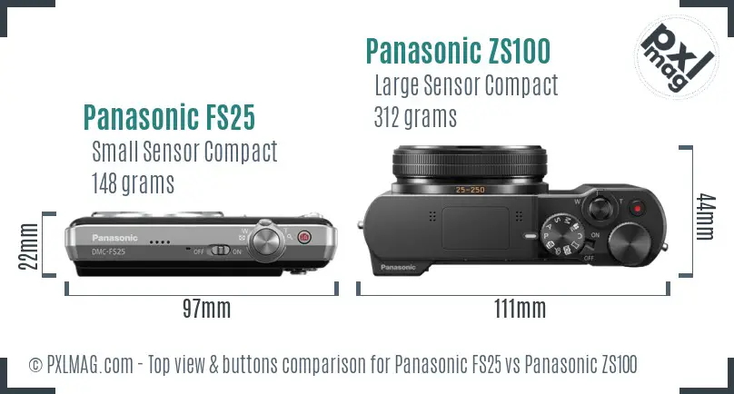 Panasonic FS25 vs Panasonic ZS100 top view buttons comparison