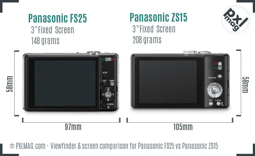 Panasonic FS25 vs Panasonic ZS15 Screen and Viewfinder comparison