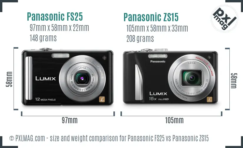Panasonic FS25 vs Panasonic ZS15 size comparison