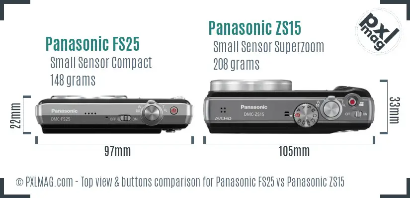 Panasonic FS25 vs Panasonic ZS15 top view buttons comparison