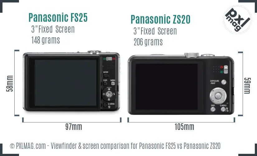 Panasonic FS25 vs Panasonic ZS20 Screen and Viewfinder comparison