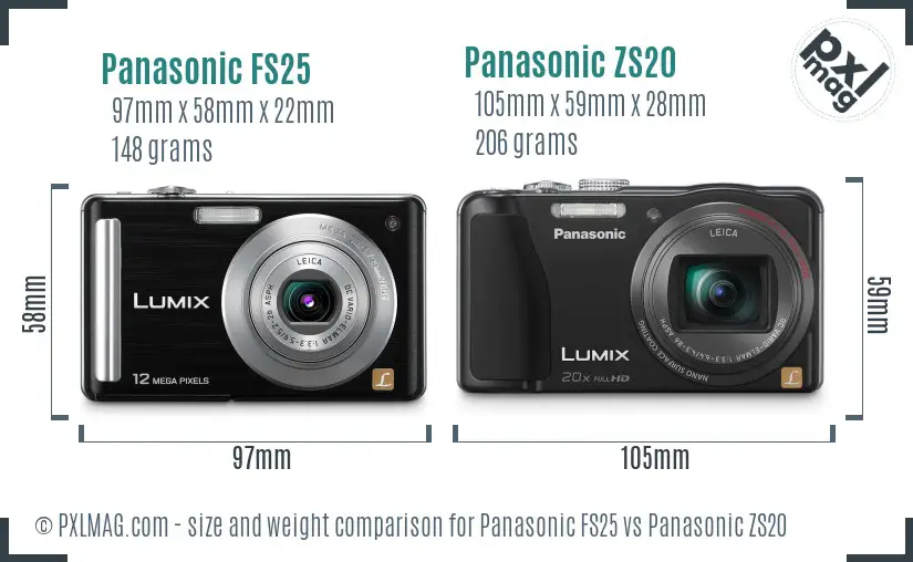 Panasonic FS25 vs Panasonic ZS20 size comparison