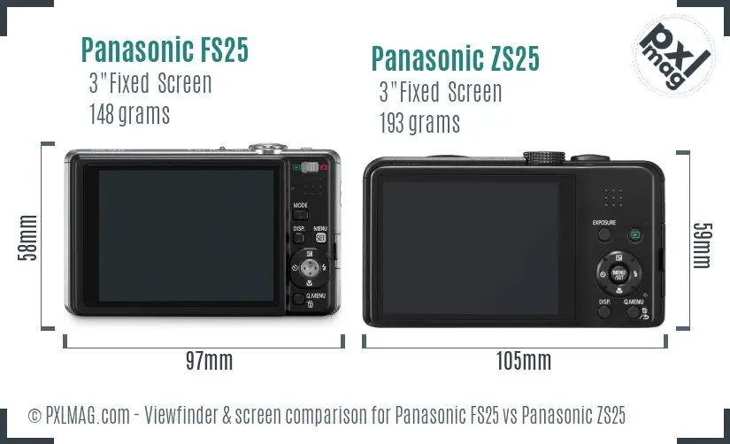 Panasonic FS25 vs Panasonic ZS25 Screen and Viewfinder comparison