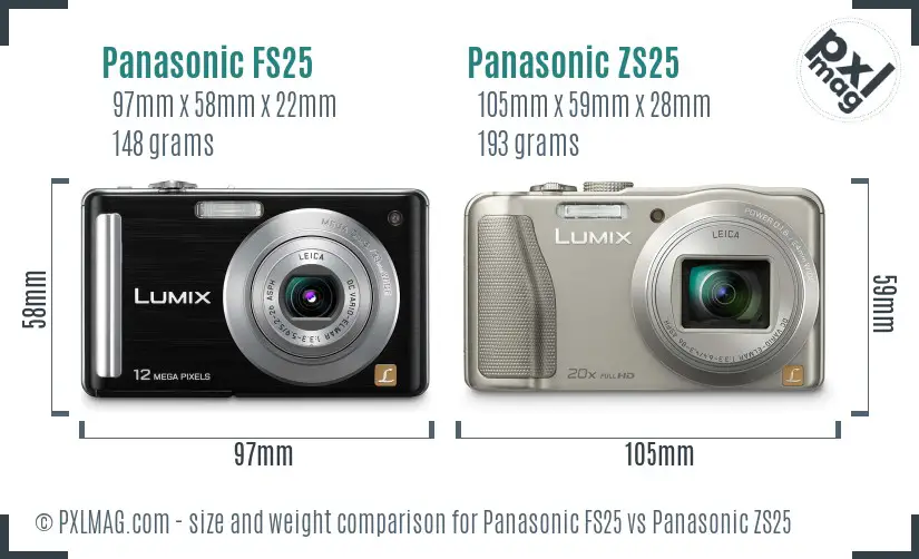 Panasonic FS25 vs Panasonic ZS25 size comparison