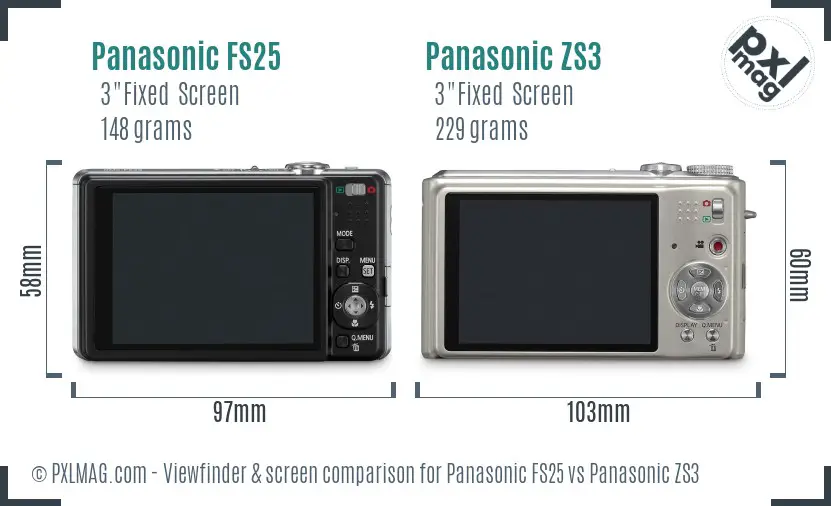 Panasonic FS25 vs Panasonic ZS3 Screen and Viewfinder comparison