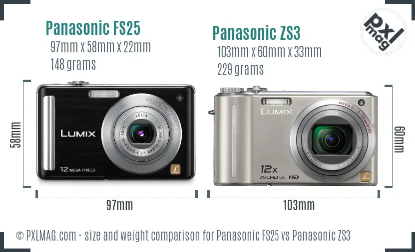 Panasonic FS25 vs Panasonic ZS3 size comparison