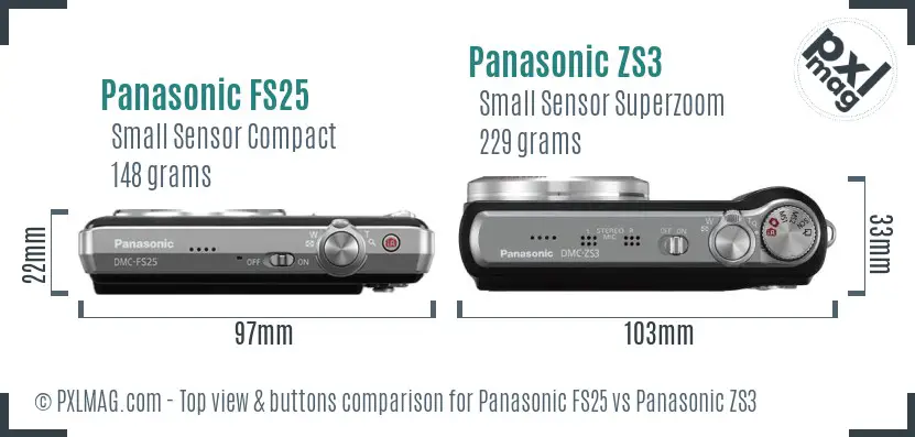 Panasonic FS25 vs Panasonic ZS3 top view buttons comparison