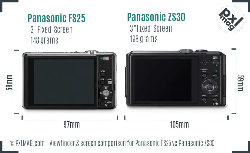 Panasonic FS25 vs Panasonic ZS30 Screen and Viewfinder comparison
