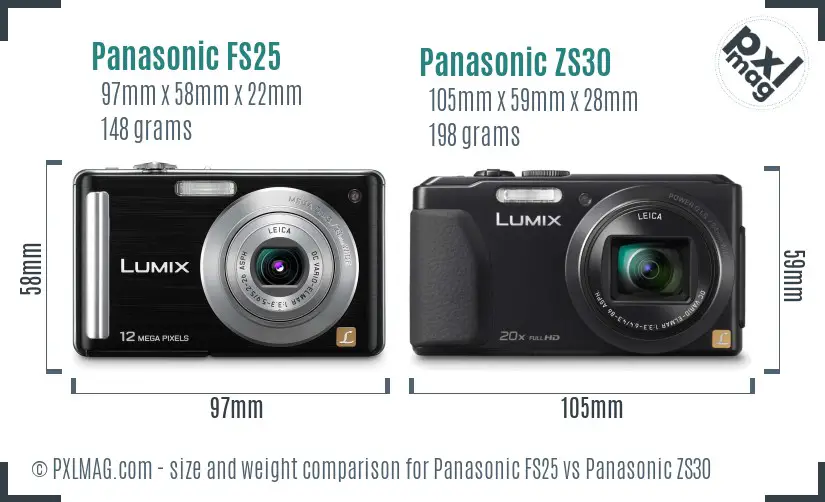 Panasonic FS25 vs Panasonic ZS30 size comparison