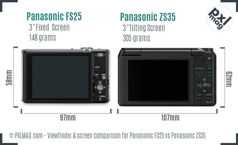 Panasonic FS25 vs Panasonic ZS35 Screen and Viewfinder comparison