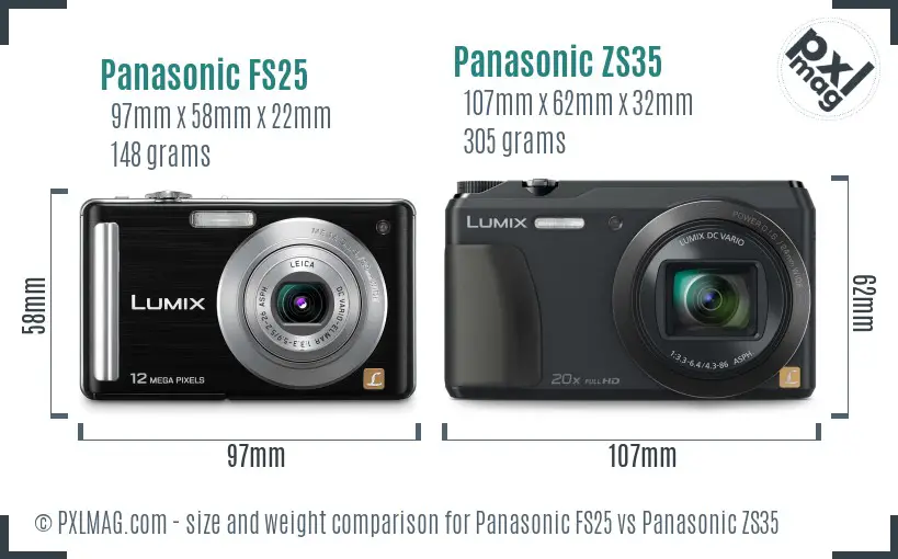 Panasonic FS25 vs Panasonic ZS35 size comparison