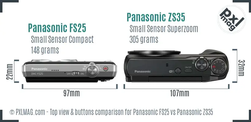 Panasonic FS25 vs Panasonic ZS35 top view buttons comparison
