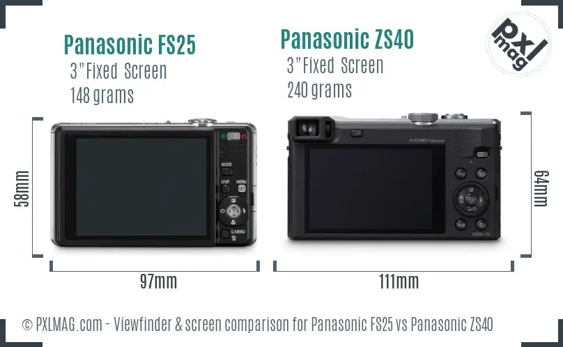 Panasonic FS25 vs Panasonic ZS40 Screen and Viewfinder comparison