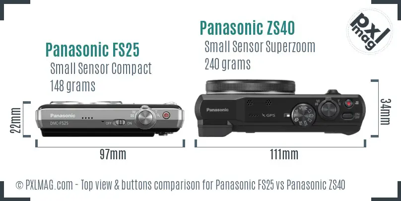 Panasonic FS25 vs Panasonic ZS40 top view buttons comparison