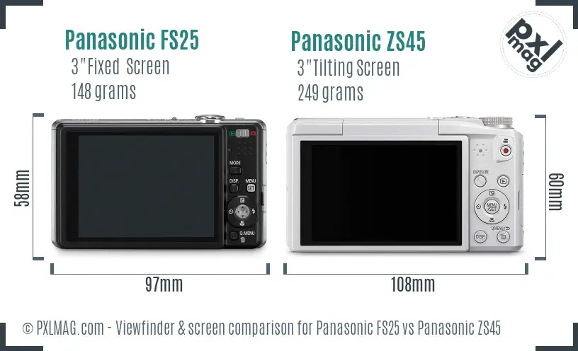 Panasonic FS25 vs Panasonic ZS45 Screen and Viewfinder comparison