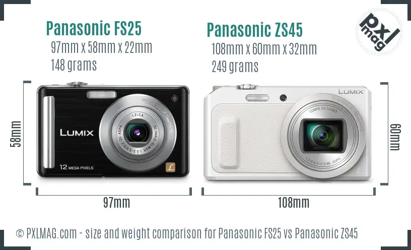 Panasonic FS25 vs Panasonic ZS45 size comparison